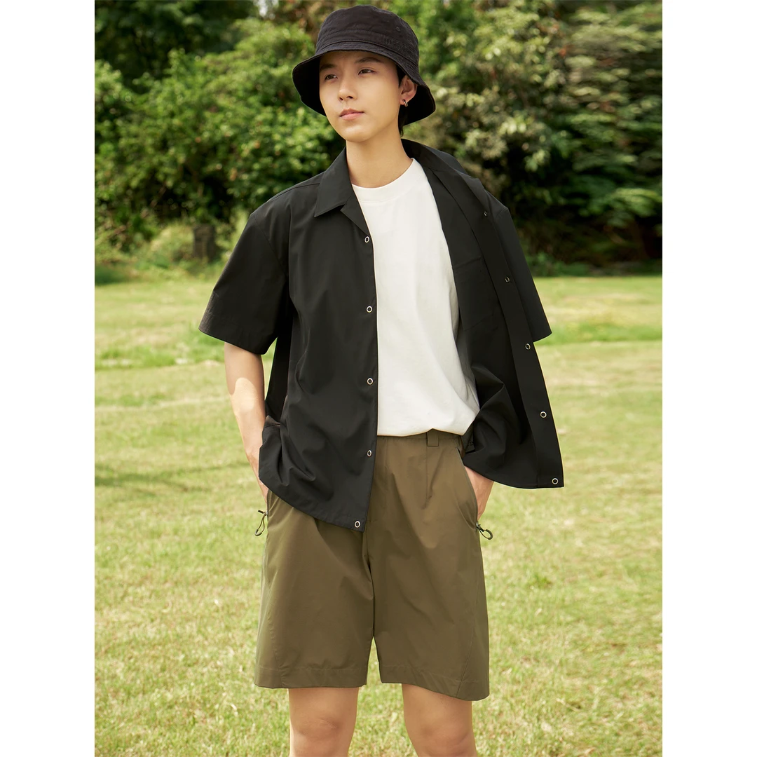 knighttom夏季抗皱轻薄透气干爽小个子中性风古巴领短袖衬衫5197