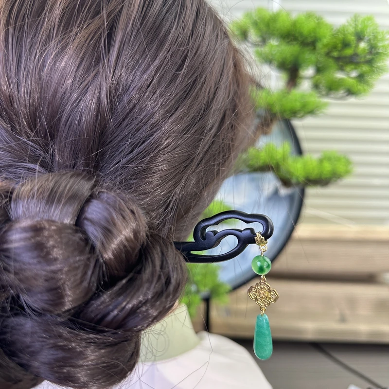 X467旗袍头饰发饰复古古风古典手工气质黑色国风简约簪发手工发簪