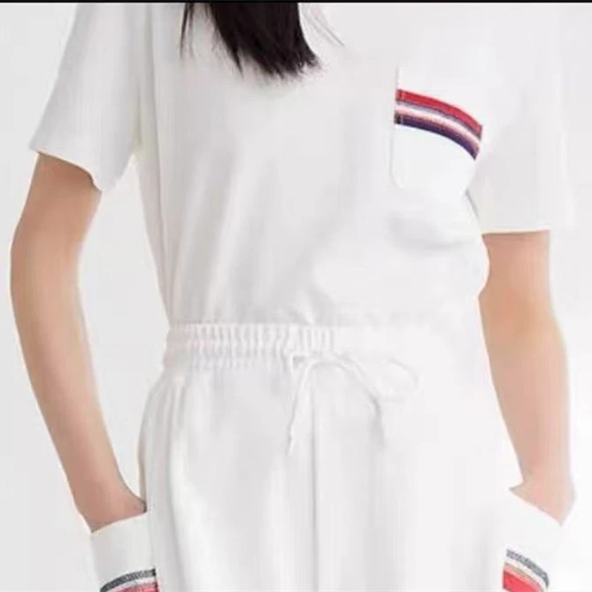 K2521 红蓝条撞色百搭运动休闲T恤 L459-071401