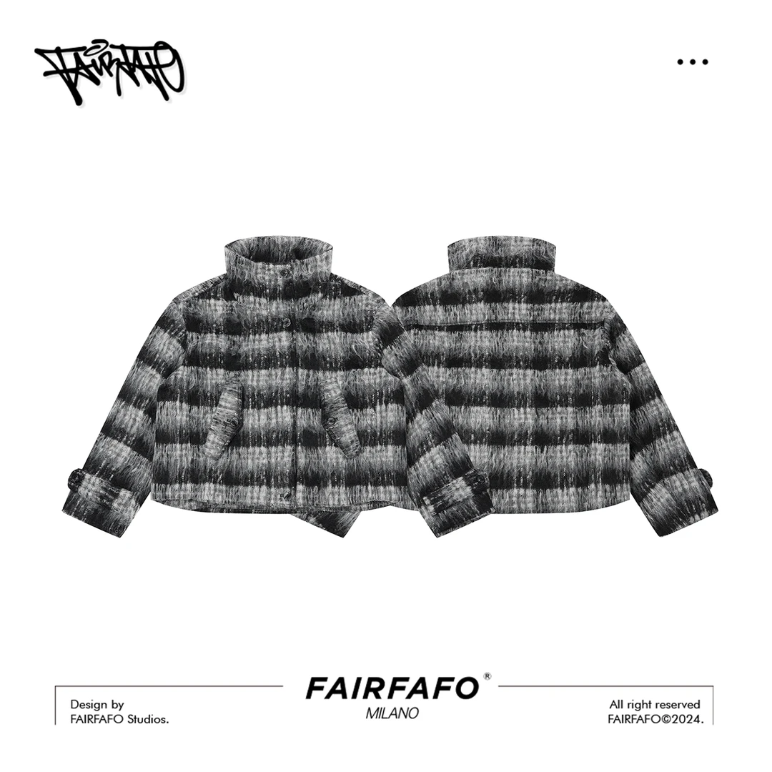 FAIRFAFO林肉肉【黑白格立领羽绒外套】羊毛 XG24WT598