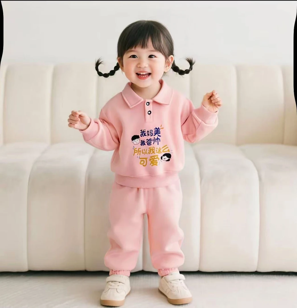 2025新款女童春秋款套装女宝宝公主风运动两件套时尚趣味文字上衣
