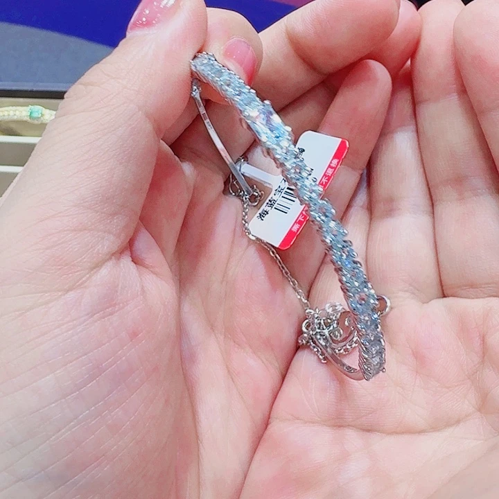 海蓝宝石银S925镶嵌手镯手镯