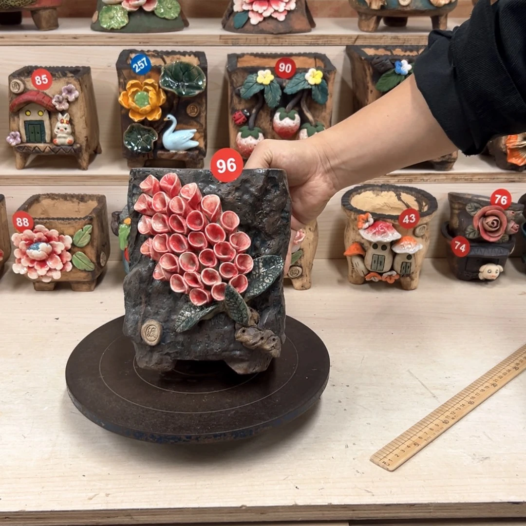 紫砂花盆96号，内口12×13外高19