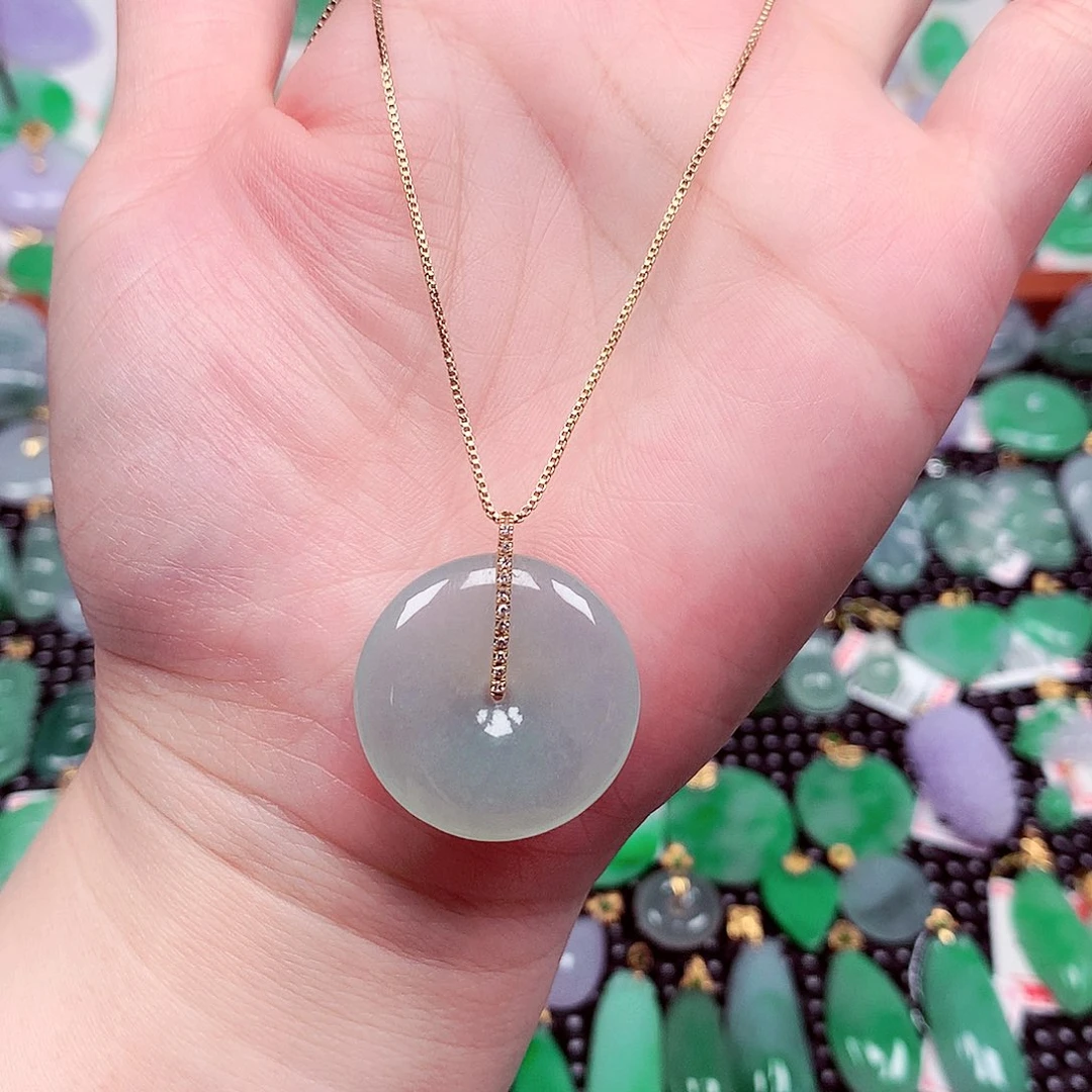 翡翠18K金镶嵌吊坠(不含链)