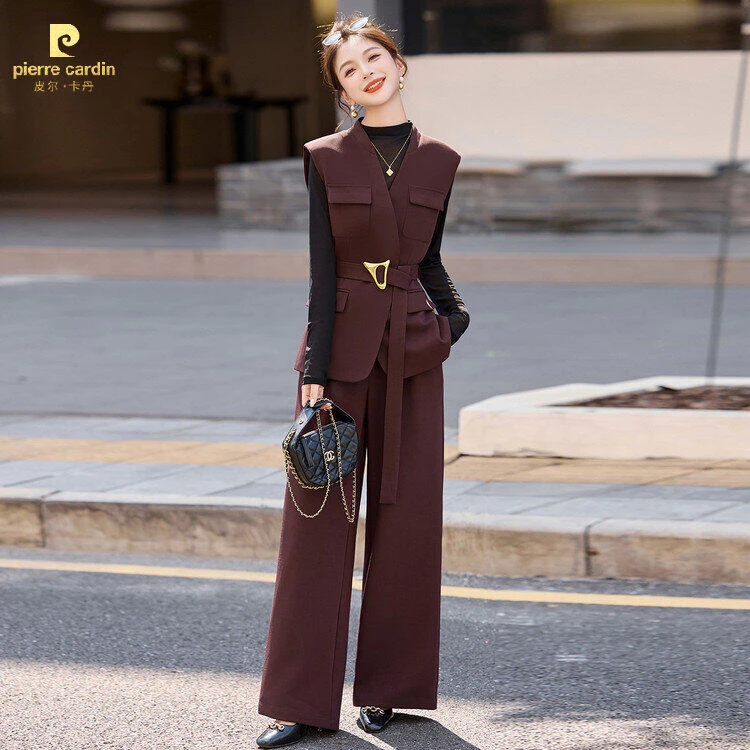 皮尔卡丹秋冬显瘦气质女款套装时尚通勤风收腰轻熟风休闲小众高级