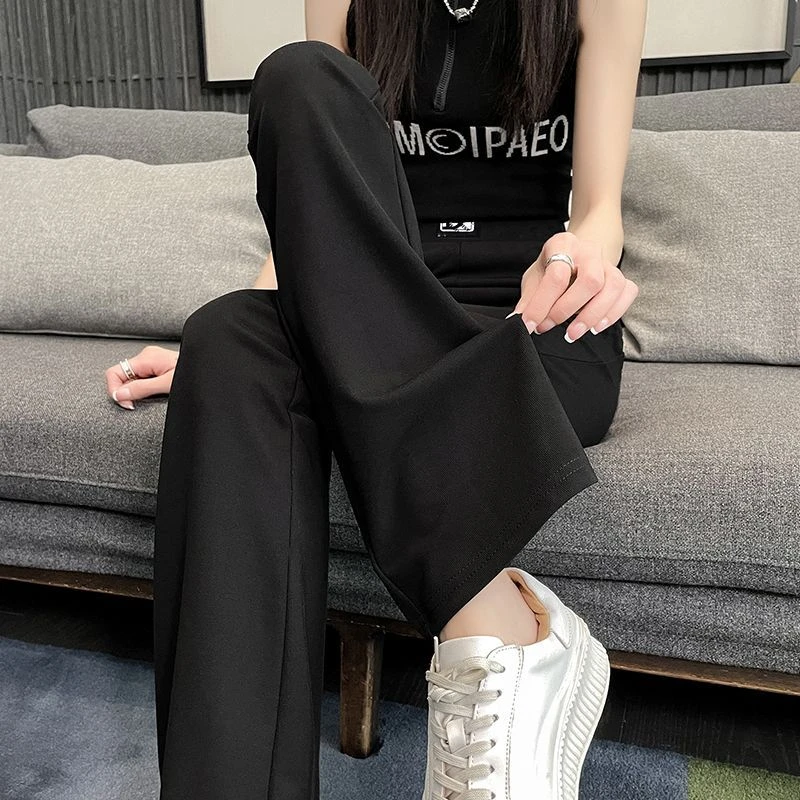 黑色喇叭裤女2025春秋新款高腰垂感显瘦修身松紧腰弹力休闲微喇裤