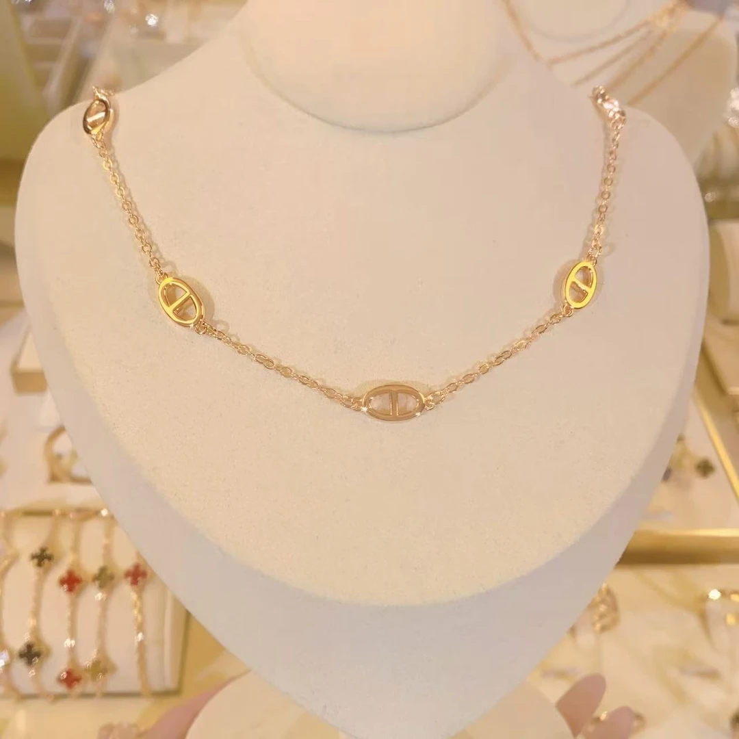 语花印 铜合金合成锆石项链 时尚猪鼻子项链FS1152轻奢百搭