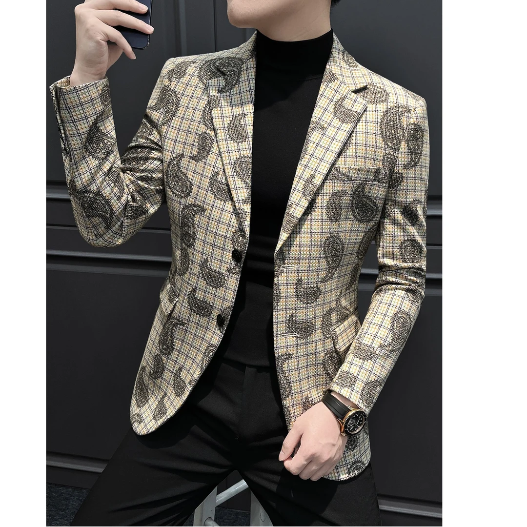 罗尔基那斯花西装外套男士西服双开叉轻奢休闲新款春秋修身单西