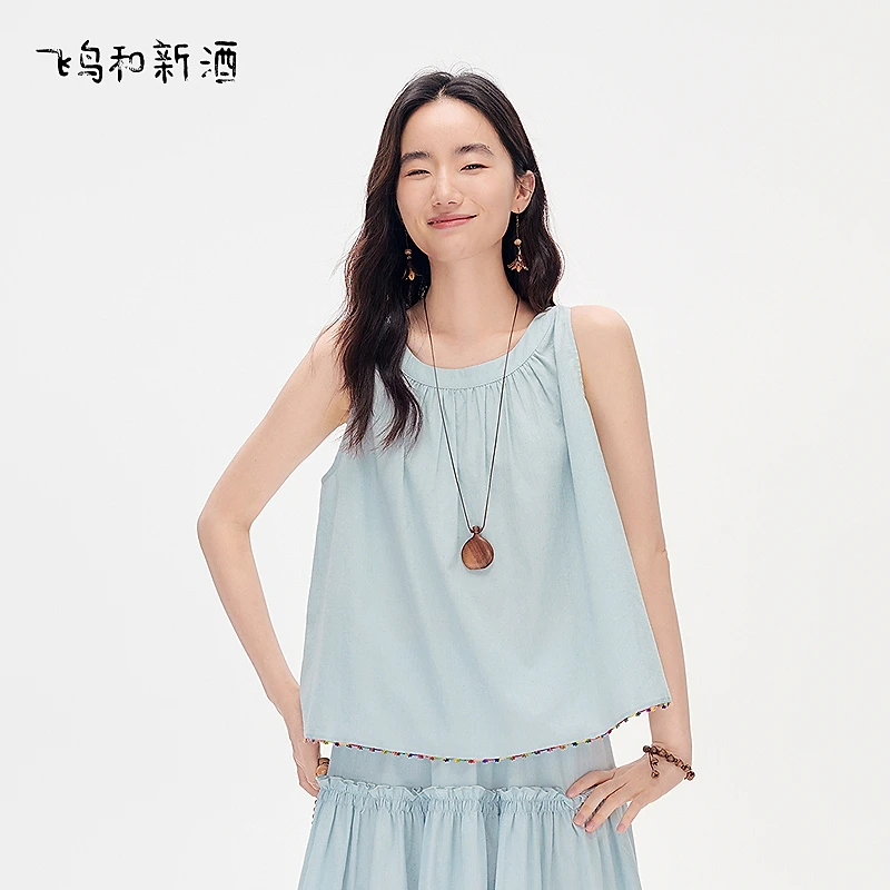 【大瑶】飞鸟和新酒设计感无袖衬衫肌理感休闲上衣FD53122039