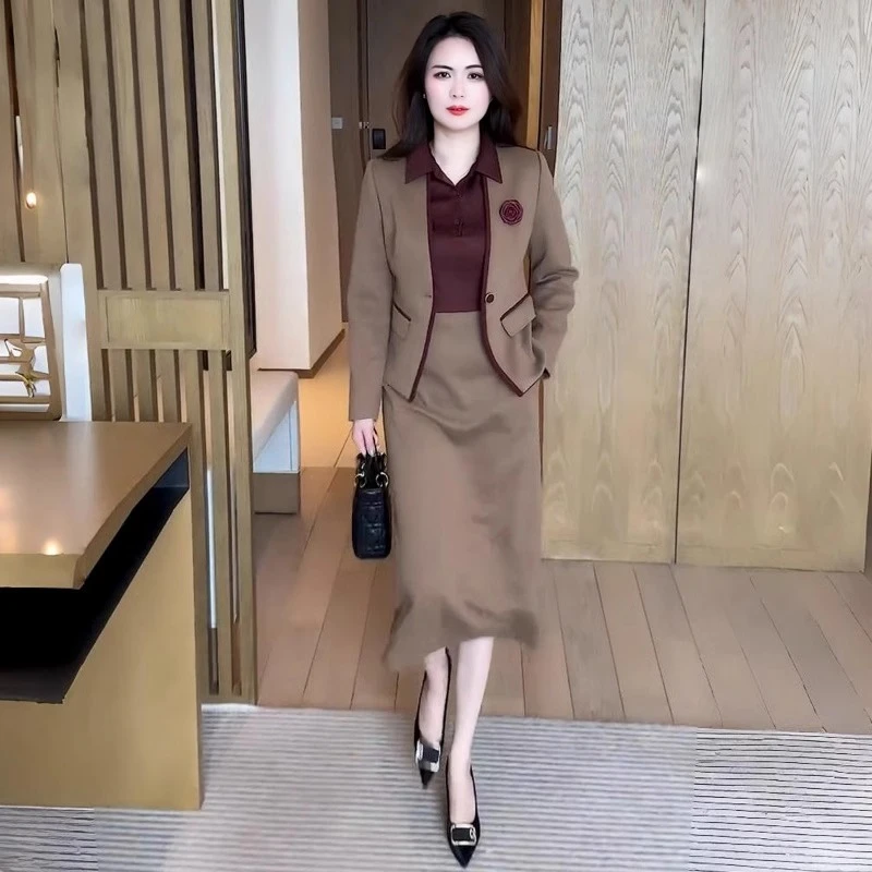 时尚套装裙女神范2025年春季新款气质收腰显瘦职业西装两件套裙子