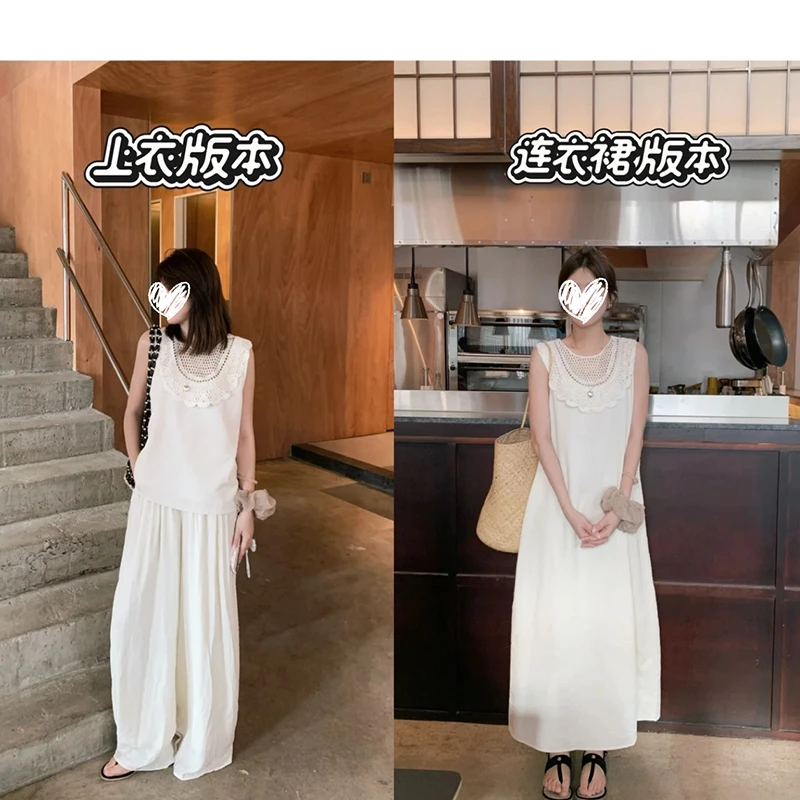 【月光栀子】捕梦编织手工钩花插肩无袖云朵上衣/短袖宽松连衣裙