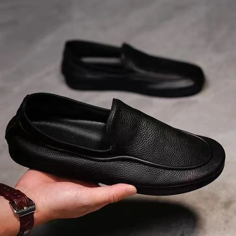 【真皮】春新款休闲正装皮鞋透气商务男英伦牛皮一脚蹬豆豆鞋软底