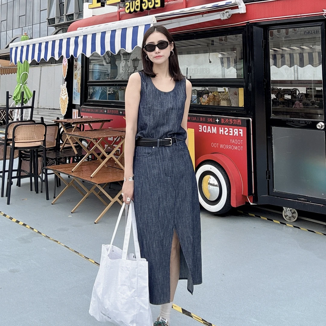 【丽姐女装】可盐可甜 前开衩半裙 夏季松弛随性透气半裙Q0355