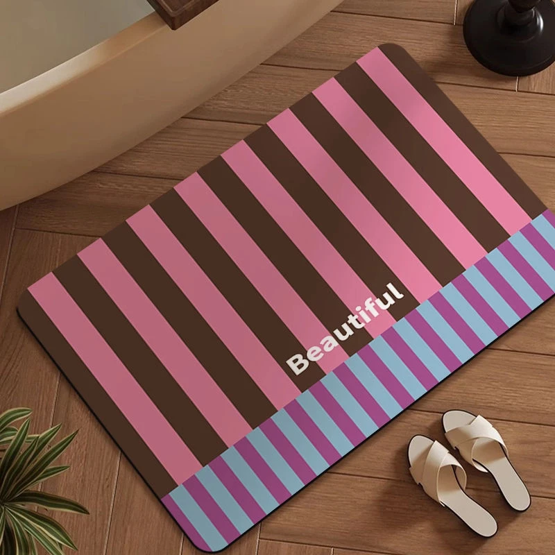 硅藻泥吸水地垫撞色条纹设计浴室厨房门口防滑舒适脚感防滑门垫