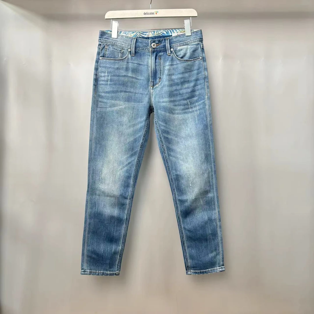 R-44 男士夏季超薄蓝色水洗小直筒休闲牛仔裤  N0039