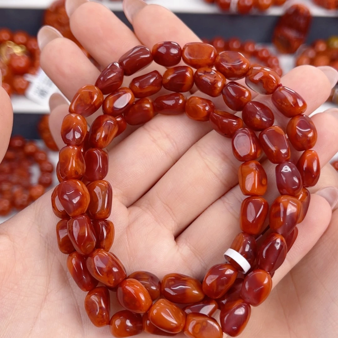 南红玛瑙未镶嵌瓦西牛血红随形多圈7mm左右