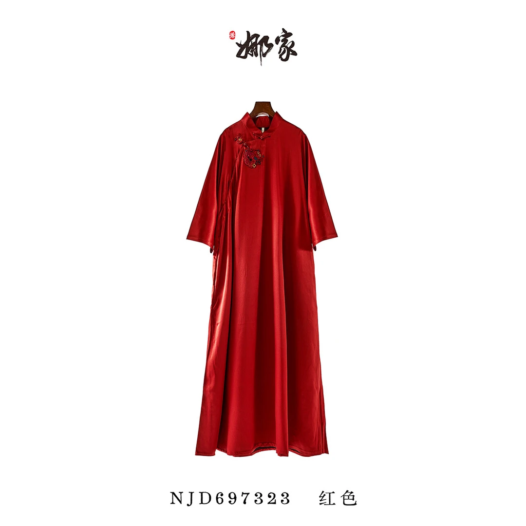 娜家国风非遗招财纳宝红色大袍NJD（697323）复古设计师新中式