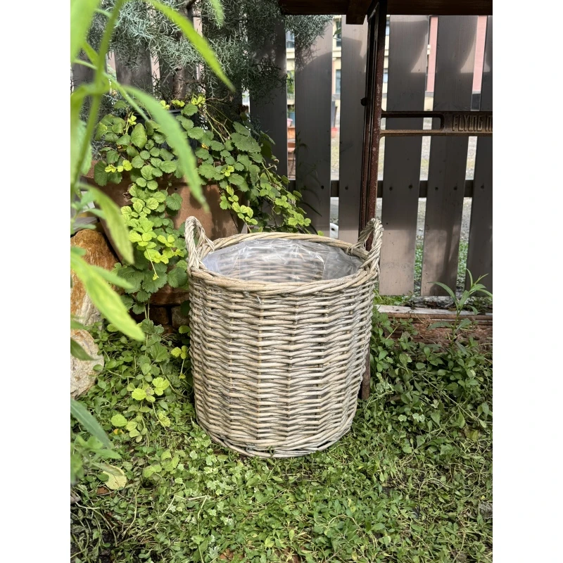 复古藤编花盆复古收纳框花篮郁金香花盆