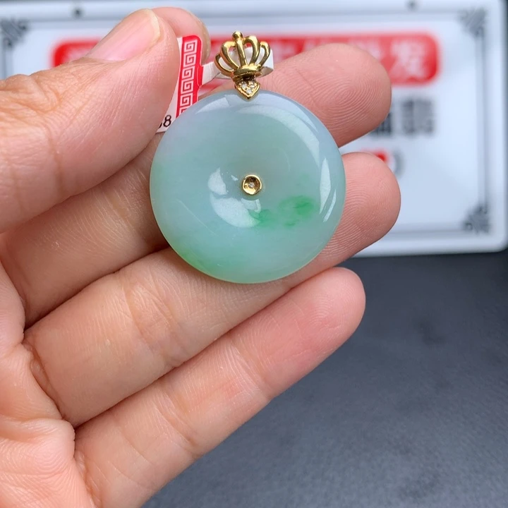 吊坠(不含链)18K金镶嵌翡翠