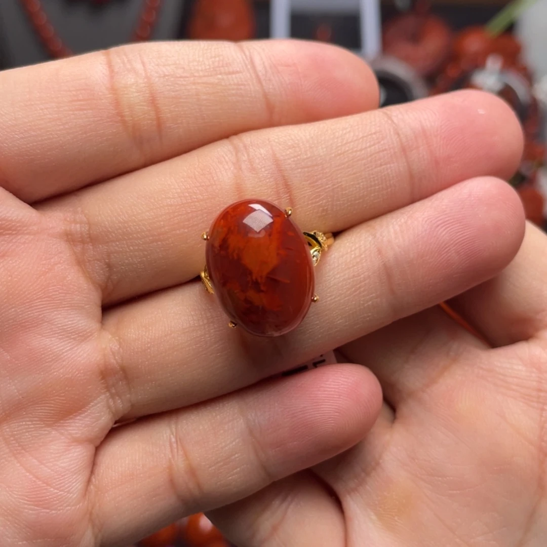 【闪购商品】银S925镶嵌火焰纹戒指南红玛瑙