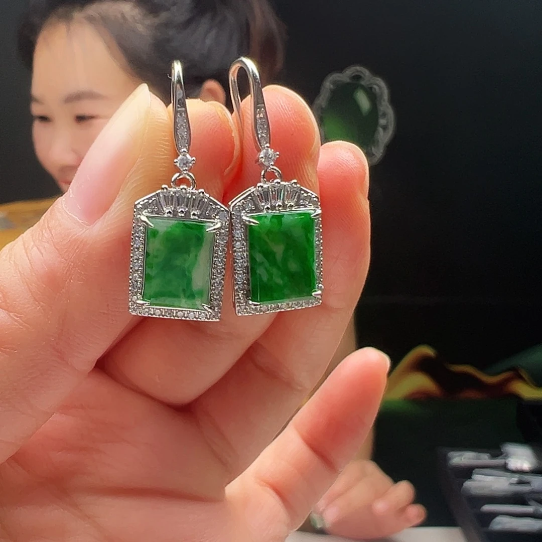 银S925镶嵌翡翠耳饰蓝****蜜