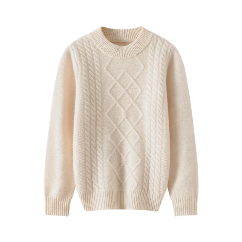 2024新款羊毛衫儿童圆领加厚菱形麻花男女童针织打底衫