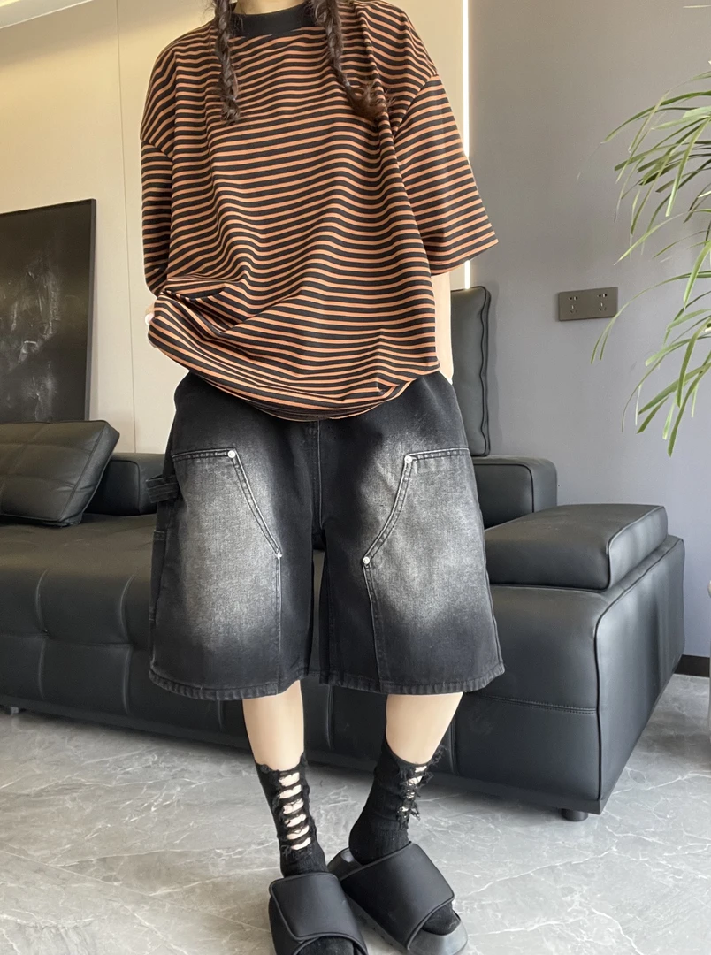 到位男装25ss春夏时尚美式休闲百搭水洗铆钉牛仔短裤LL261