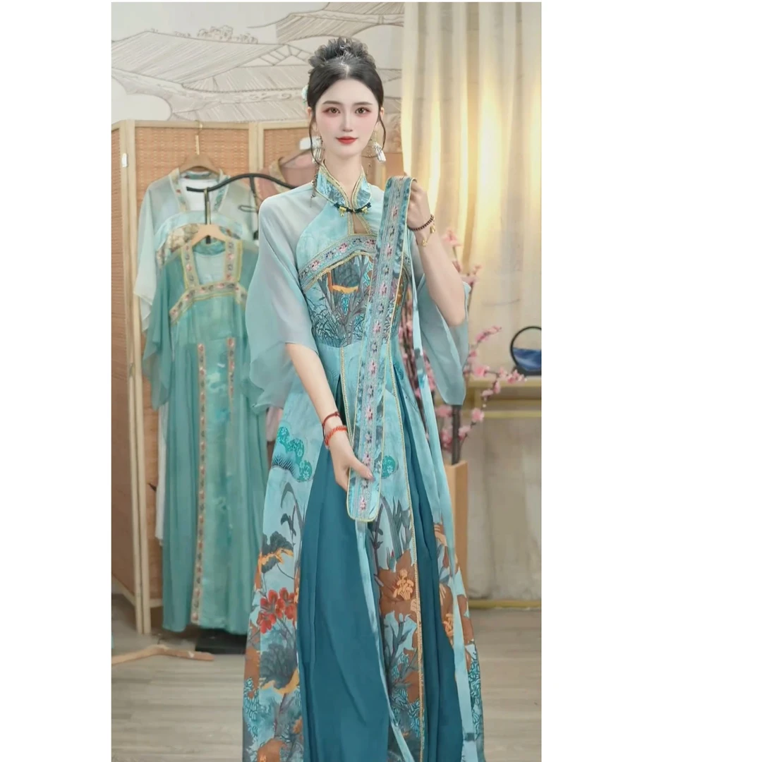 微岚熙2025夏季新款中国风蓝色飘逸日常长款连衣裙2743