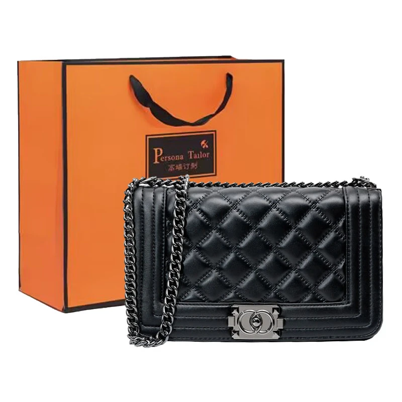 轻奢包包女2025新款潮韩版小香风菱格链条包小羊皮女包单肩斜挎包