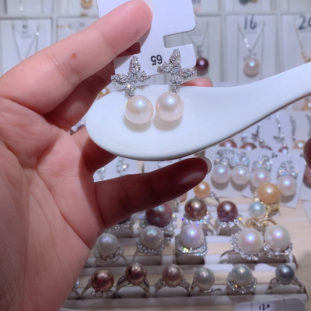 银S925镶嵌淡水珍珠耳饰CC11.7mm