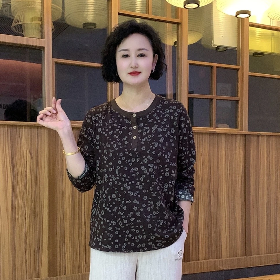 春秋新款休闲百搭宽松型薄款衬衫时尚小衫中老年女装
