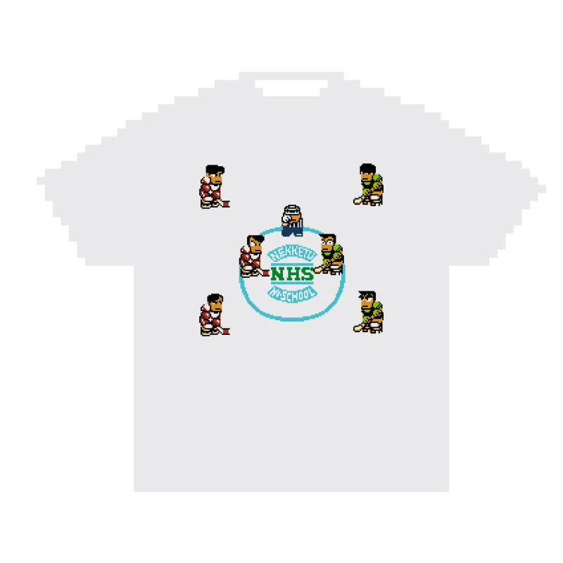 8BIT游戏热血冰球印花T恤夏季潮牌短袖ins大码宽松纯棉半袖WD573