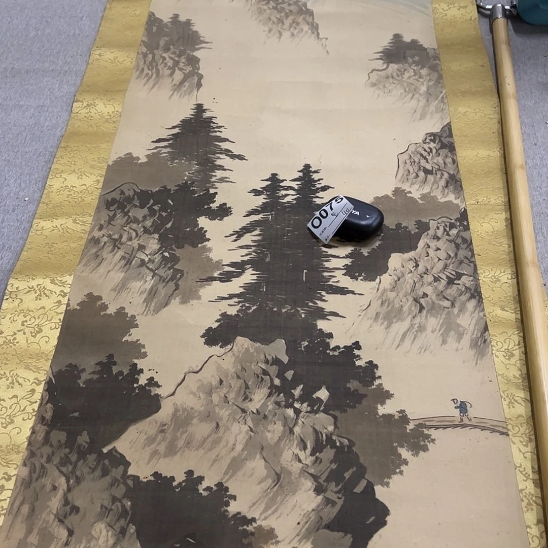 国画坚**石手绘临摹山水挂轴