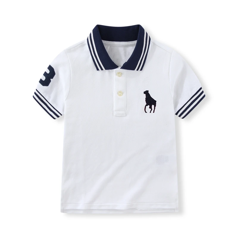 063-1男女童新款短袖T恤 纯白翻领大马  珠地纯棉