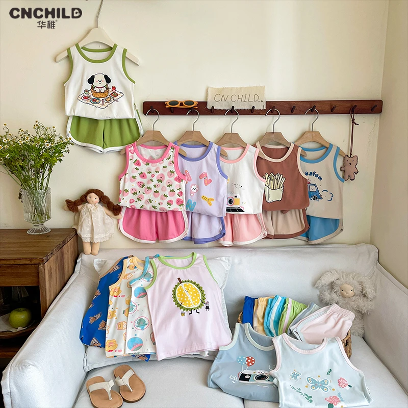 【卡帽拉品宣福利】 华稚儿童夏款10A抗菌纯棉家居服背心套装