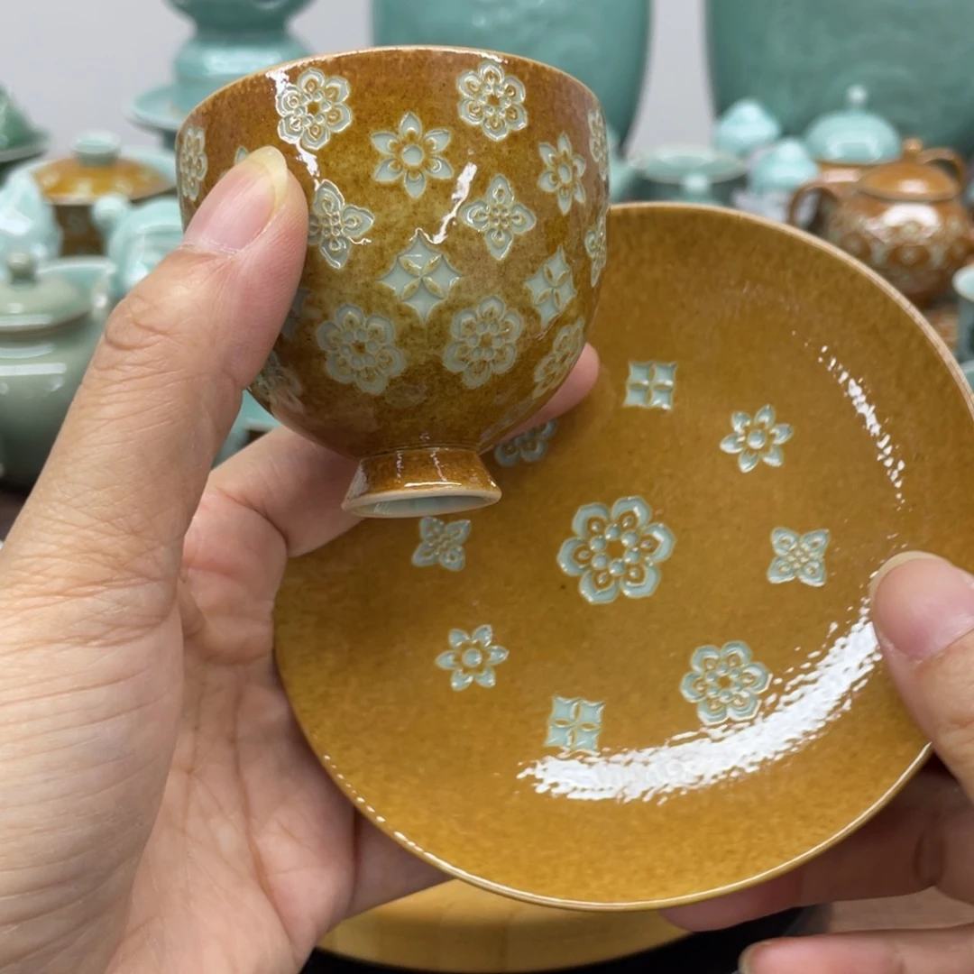 微瑕特价青瓷青瓷一杯一垫