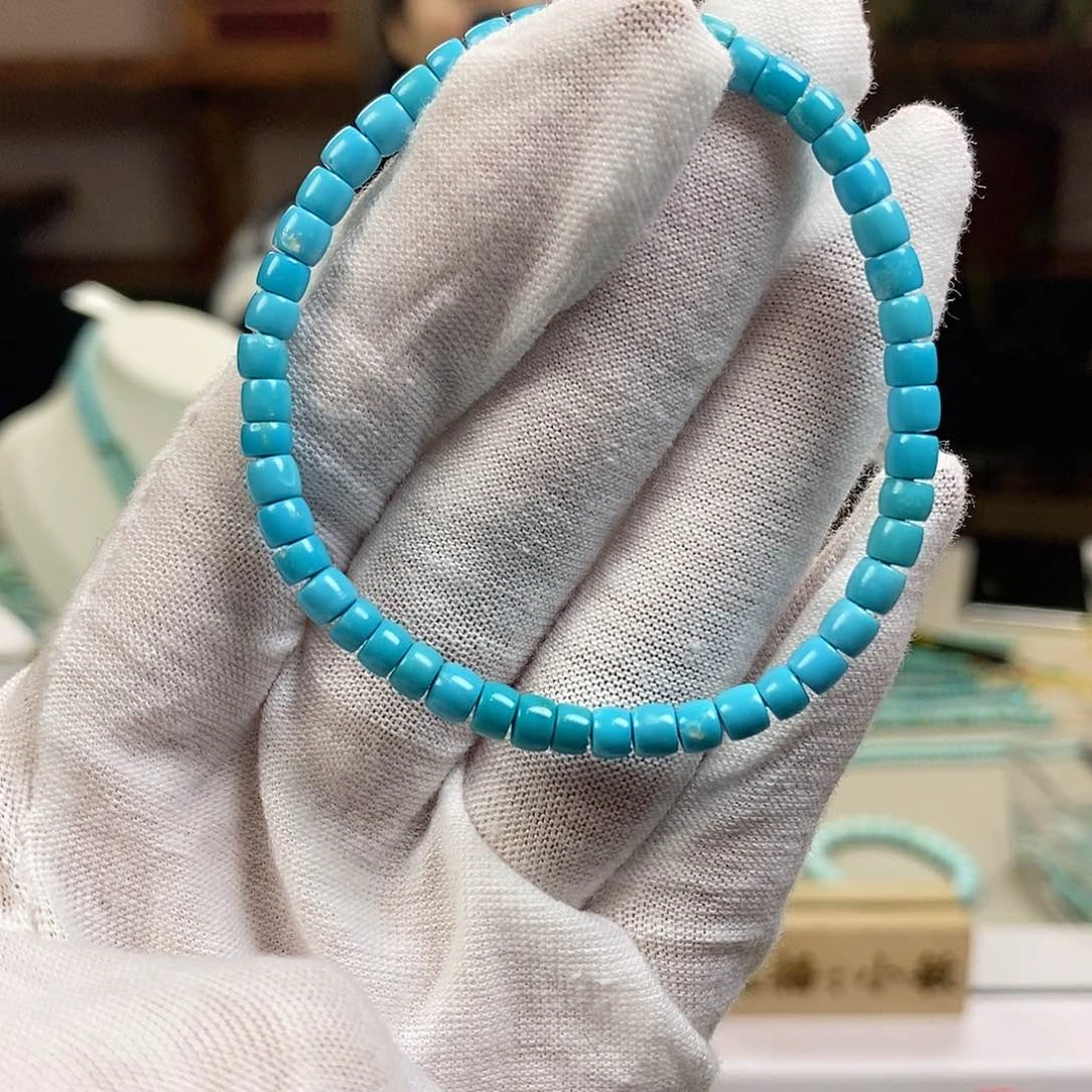 绿松石A16玉化蓝直切单圈卡4.5未镶嵌