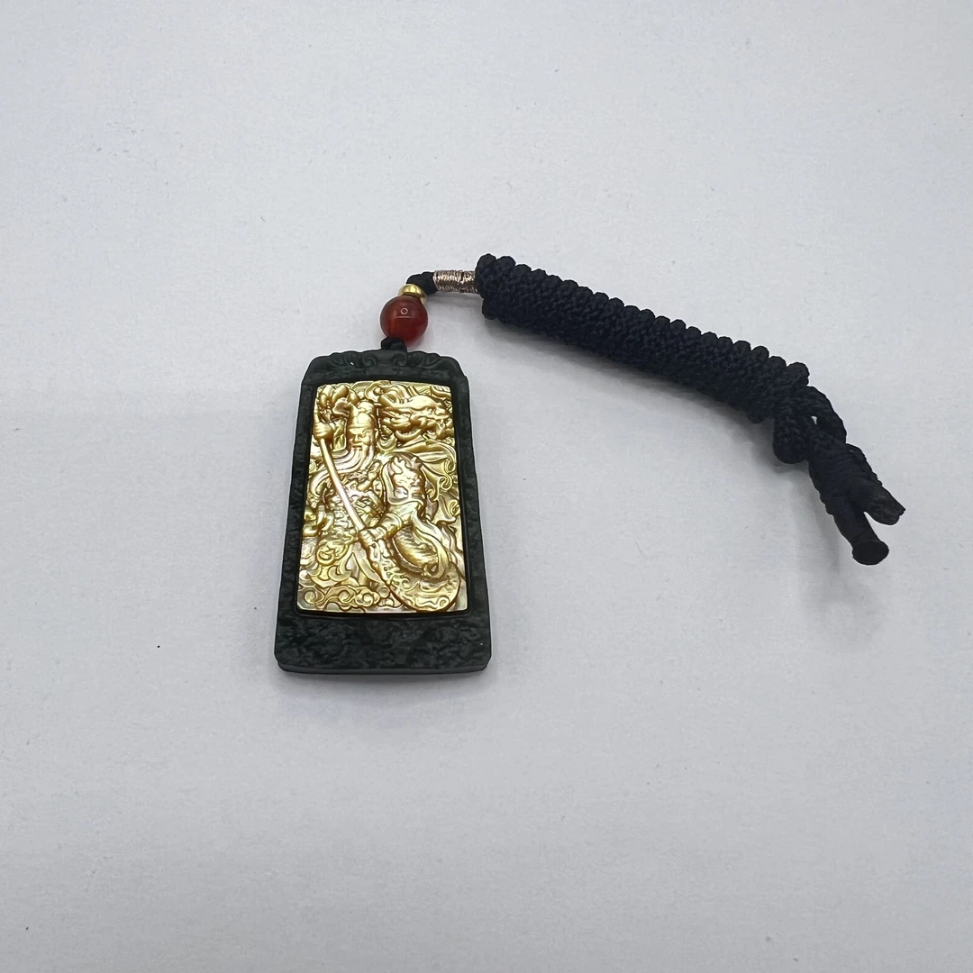 和田玉镶贝壳关公挂件-M25DP005726-05
