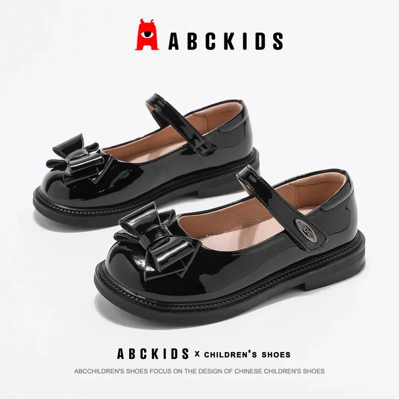 Abckids童鞋女童黑色小皮鞋2025新款百搭英伦风SY513603008AX