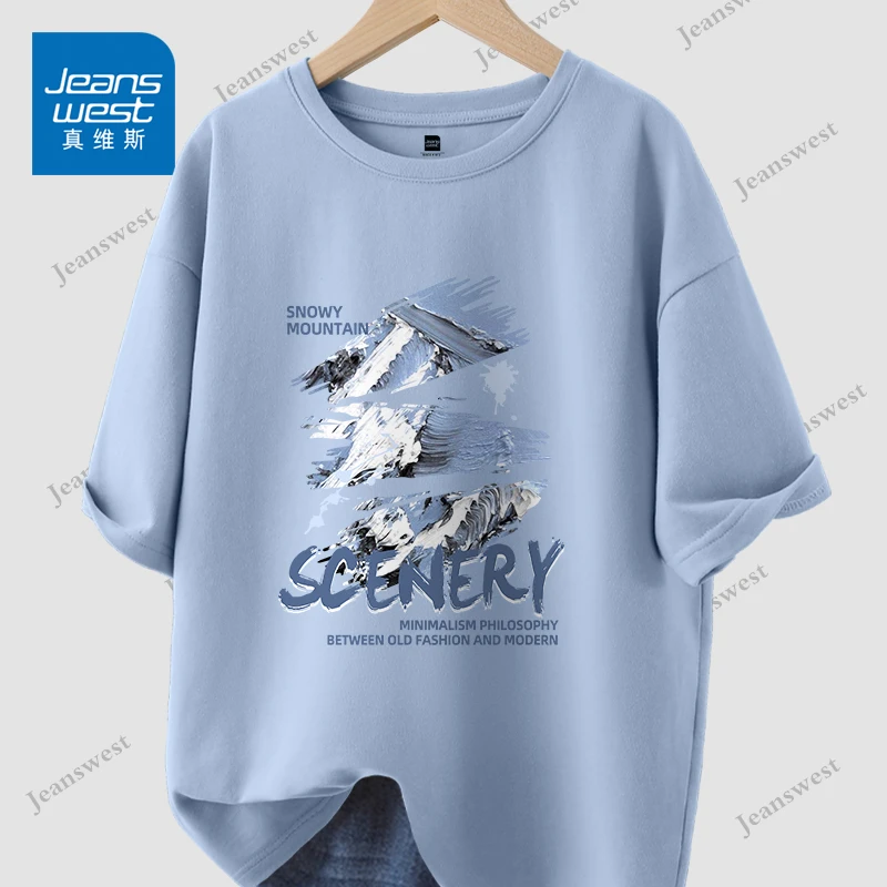 真维斯纯棉男士t恤夏季新款宽松潮牌运动短袖青少年潮流印花体恤A