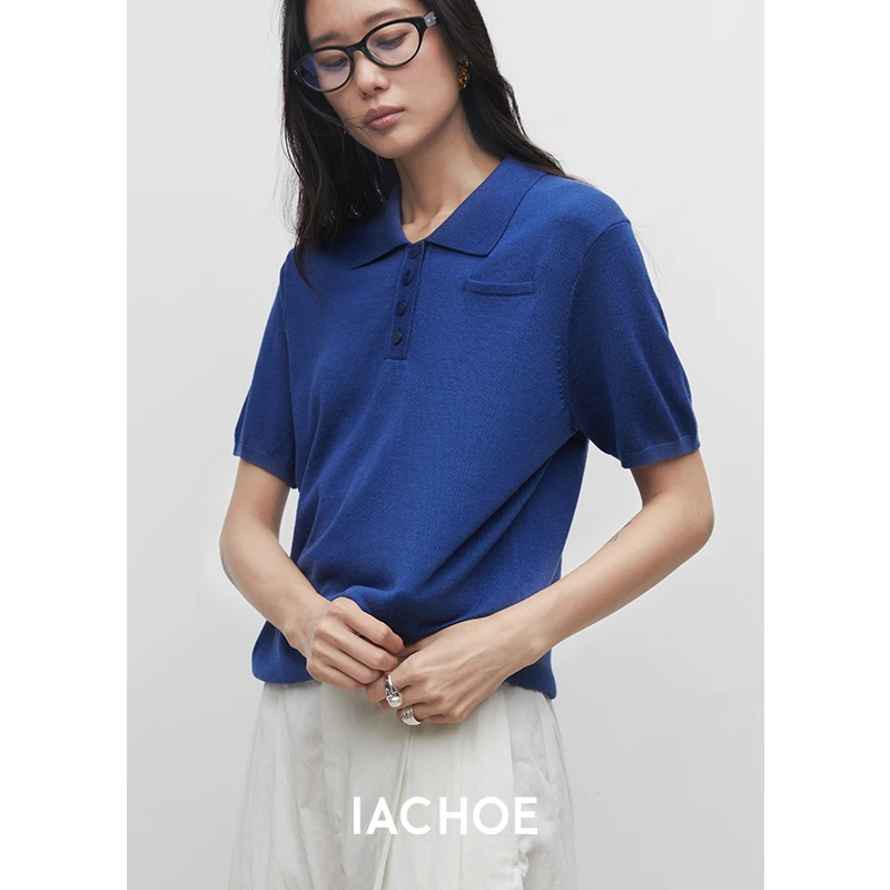 IACHOE【BlueBlue】晴空蓝翻领短袖T恤3531501033