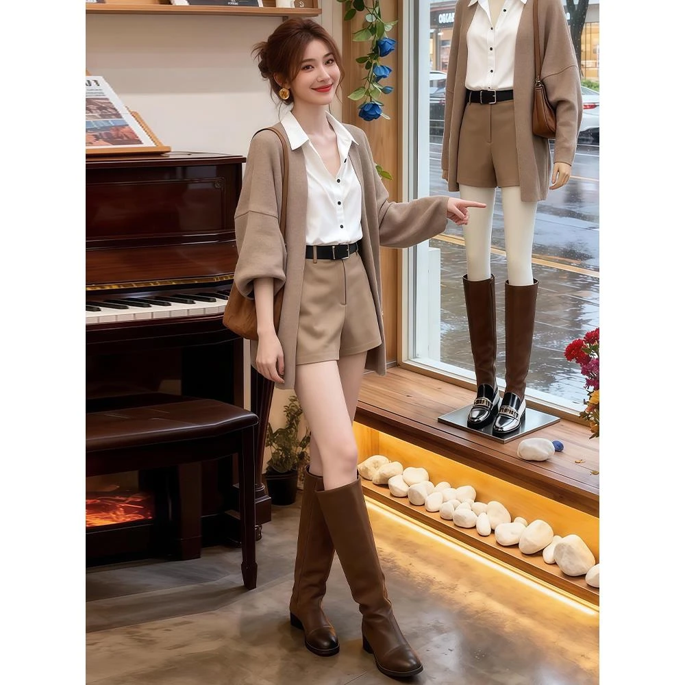 早秋穿搭一整套2025轻熟大方得体漂亮气质小个子韩系衬衫三件套装