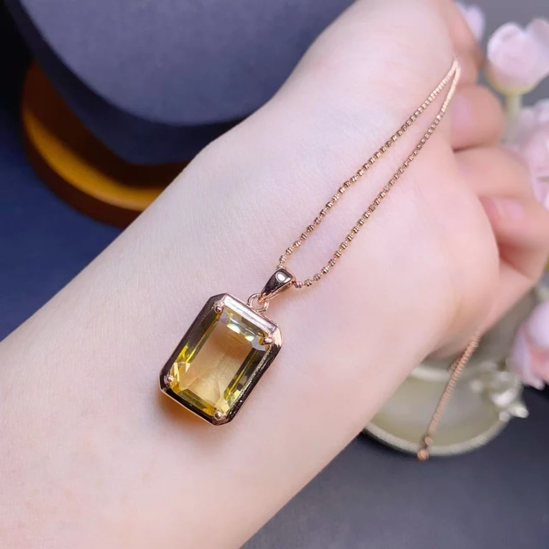 10*14财富之石天然黄水晶吊坠时尚气质简约经典百搭锁骨链
