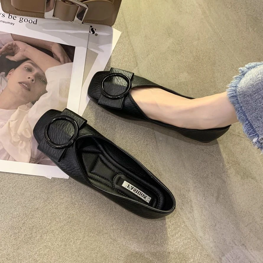 平底单鞋女2025新款方头浅口一脚蹬仙女温柔软底瓢鞋懒人豆豆鞋子
