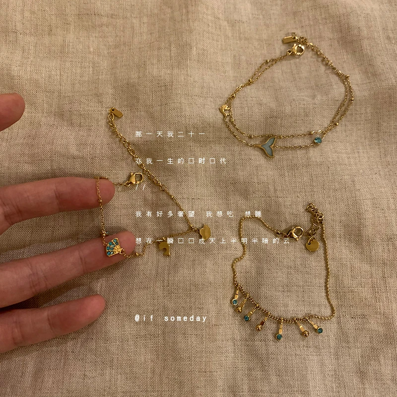 钛钢锆石手链 手链*脚链 小众百搭设计感时尚简约精致手链10966