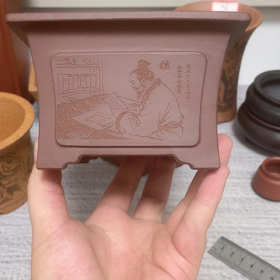 紫砂花盆宜兴精品紫砂四方10.5-7