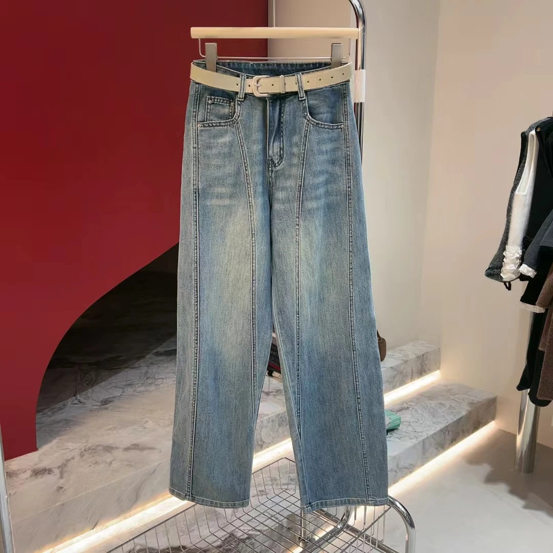 252456 有弹力 有腰带春款不加绒前片打断弯刀裤牛仔裤