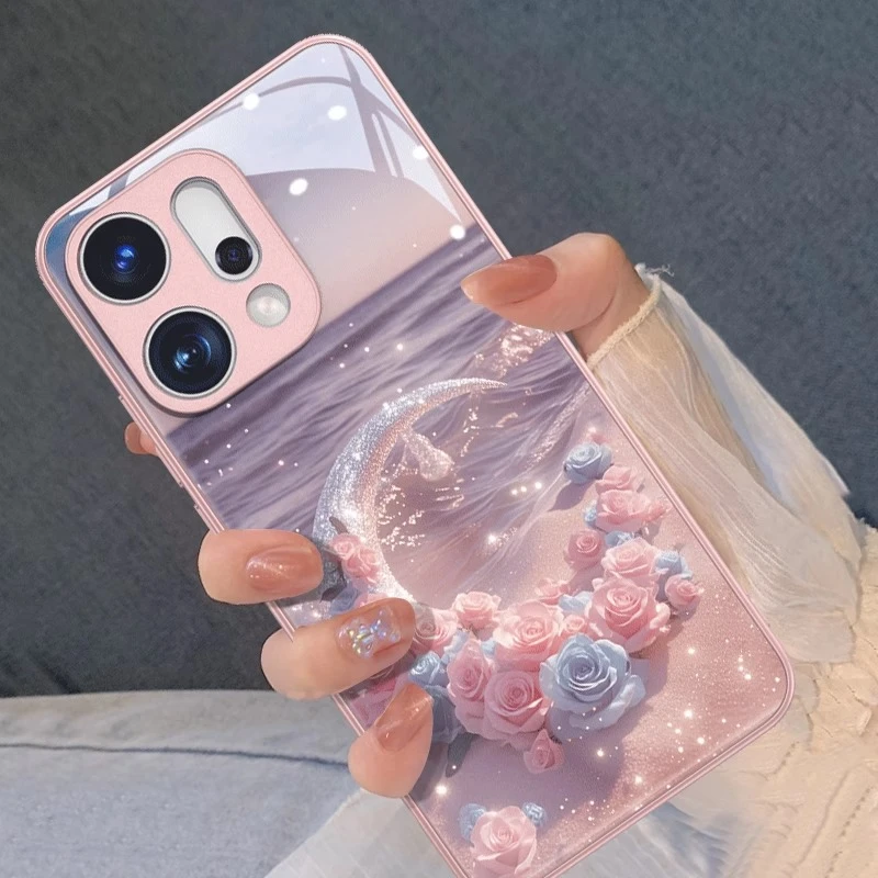 波浪玫瑰月影适用opporeno14pro手机壳女新款13防摔12时尚11个性+