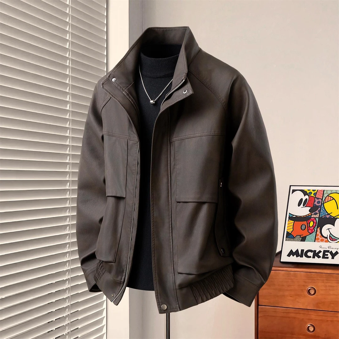 皮夹克男款2025新款爆款立领加绒加厚保暖痞帅百搭机能风潮流外套