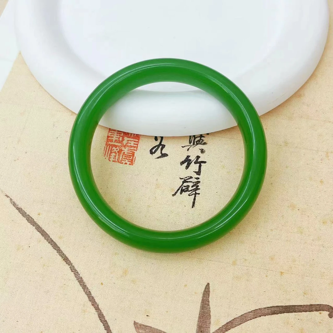 【传杰专属】珠宝玉石菠菜绿无黑点满色手镯（圈口54-65）Y11